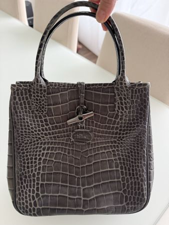 Longchamp Roseau Croco Leder Handtasche – Grau/Taupe – Orig
