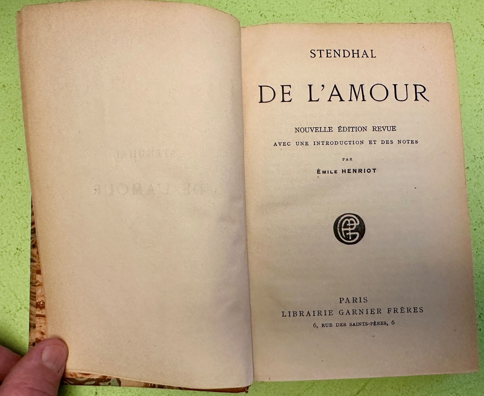 Libri: Stendhal: De l'amour. – Usato da Zürich venduto da allp 2