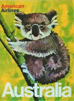AUSTRALIA KOALA AMERICAN AIRLINES c.1960 Original Plakat
