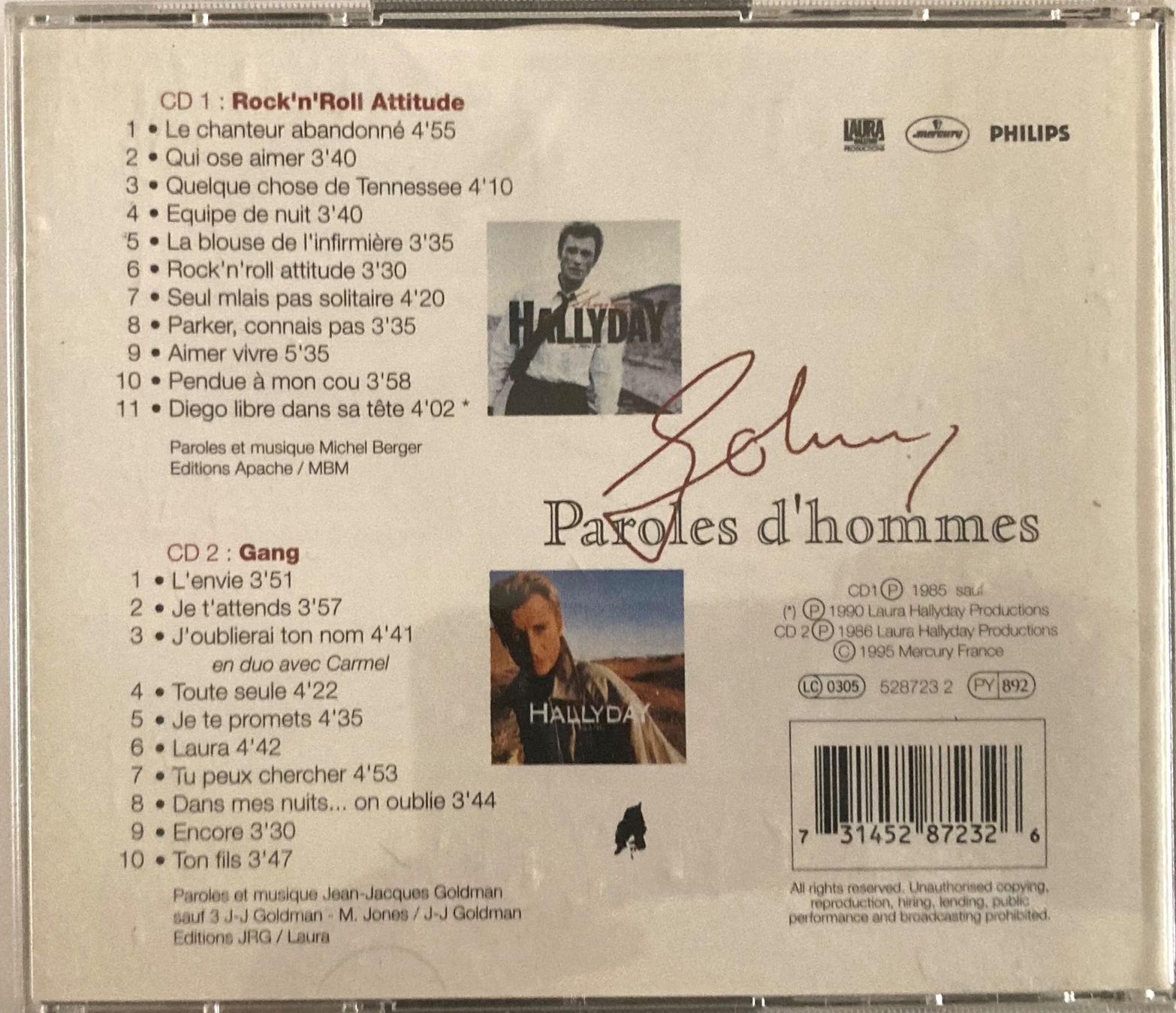 CDs: JOHNNY HALLYDAY - PAROLES D'HOMMES – Gebraucht aus Poliez-Pittet von Newtown-Records 1