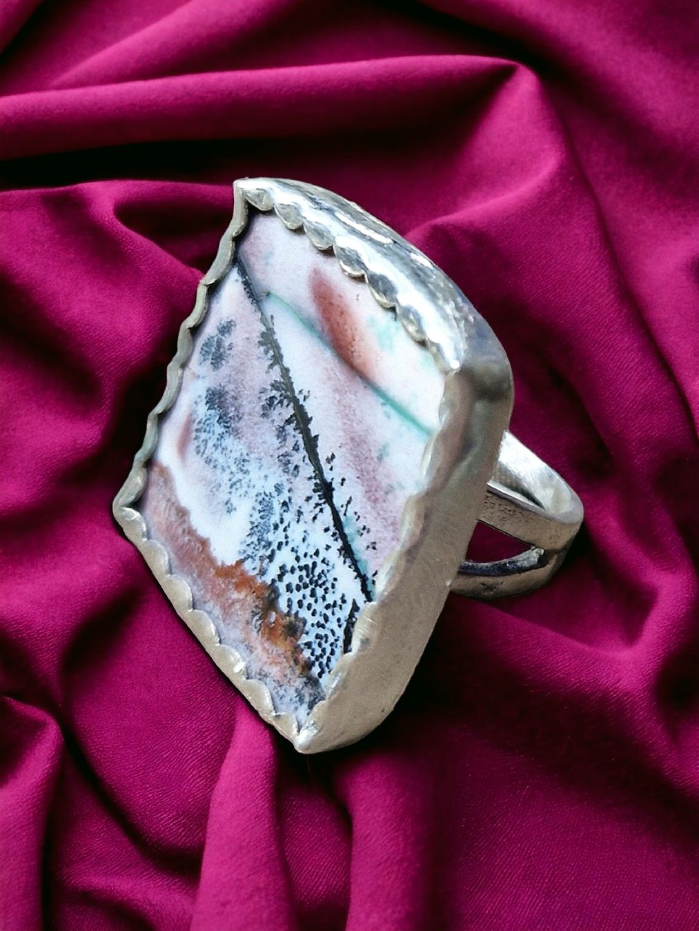 Anelli: Statement-Ring Silber & Dendritopal. Grösse 56,5. – Nuovo e nell'imballaggio originale da Aarau venduto da Schmuckhoehle_MD 2