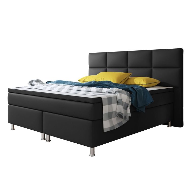 Lomadox Boxspringbett MALIBU-09, Doppelbett Ehebett Hotelbett Bett Gelb H2 180x200 Cm Topper S0r0p0zp