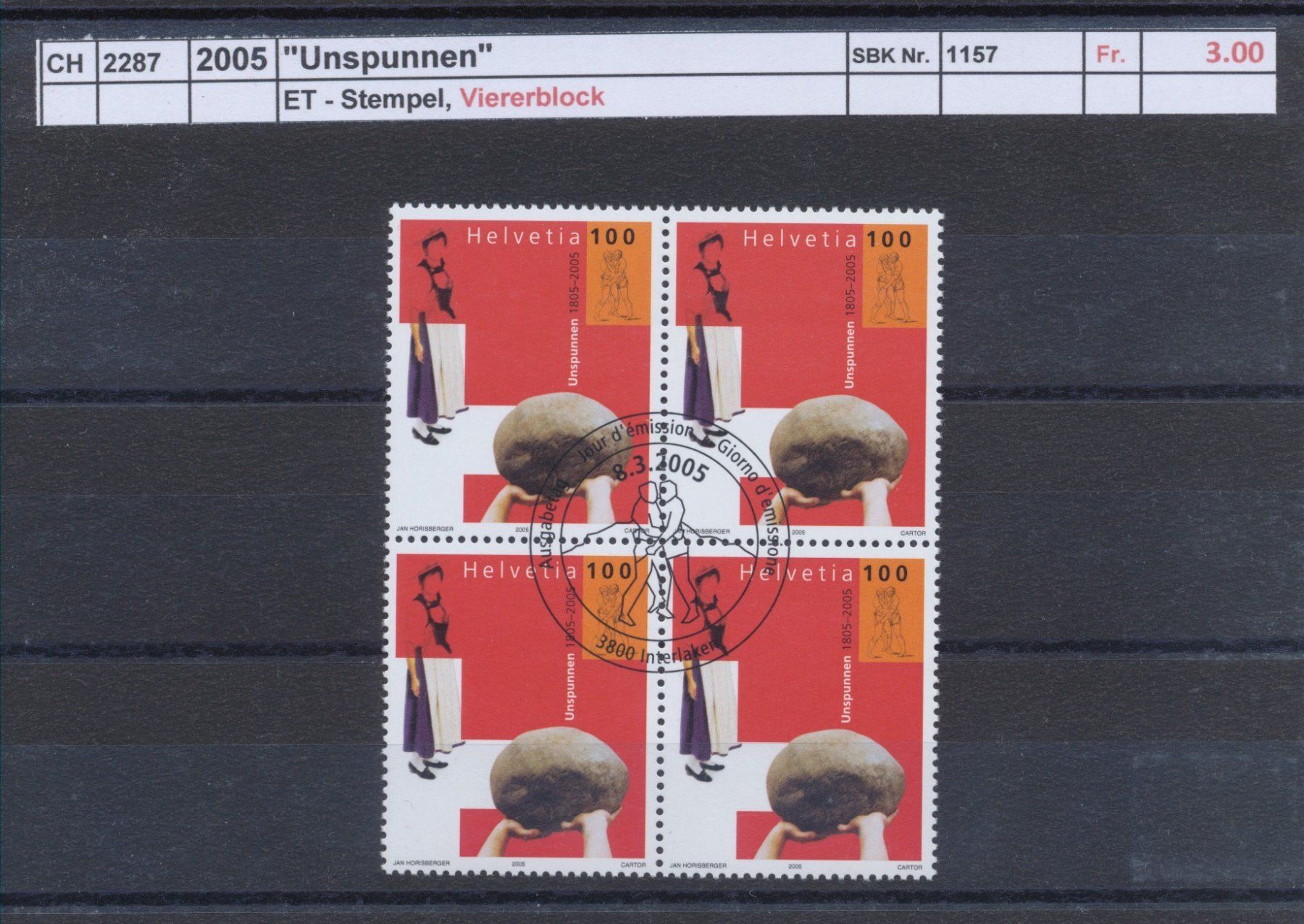 Tutti i francobolli: 2005 "Unspunnen", Viererblock, ET - Stempel – Usato da Winterthur venduto da Zupogeru