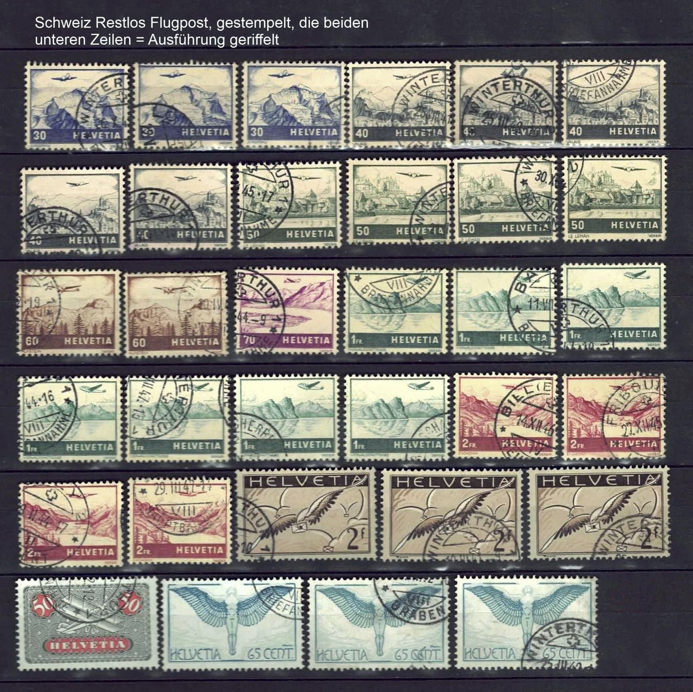 Alle Briefmarken: Schweiz Restlos Flugpost, gestempelt – Gebraucht aus Basel von Pfefferschootte