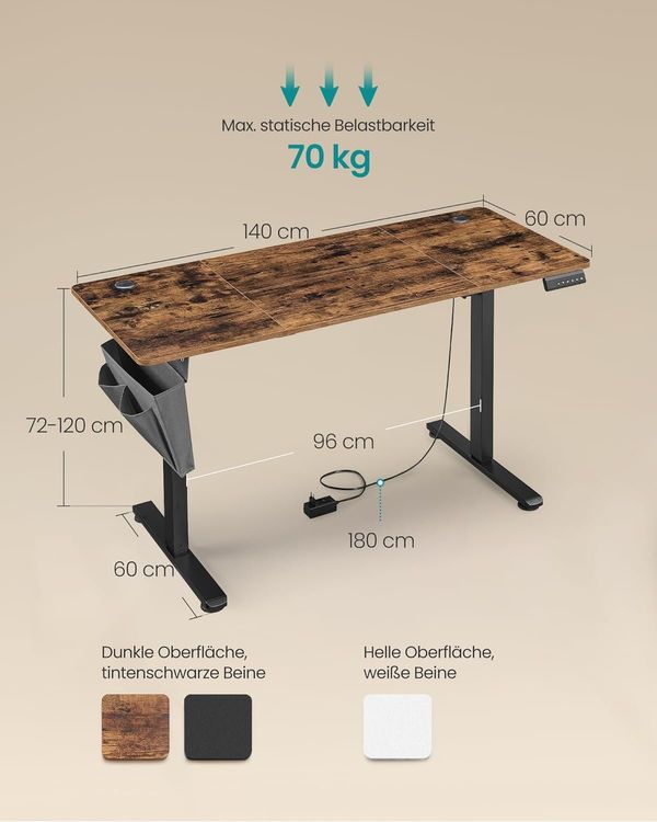 Elektrisch Höhenverstellbarer Schreibtisch FANTOM 140x60cm 2