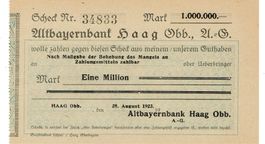 Haag 1 Mil.Mark Altbayernbank 28.08.1923 VZ++-UNZ