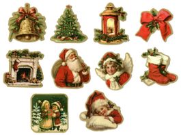 Nostalgische Weihnachtssticker, 10 Stk. Set 4, ca. 4x5 cm
