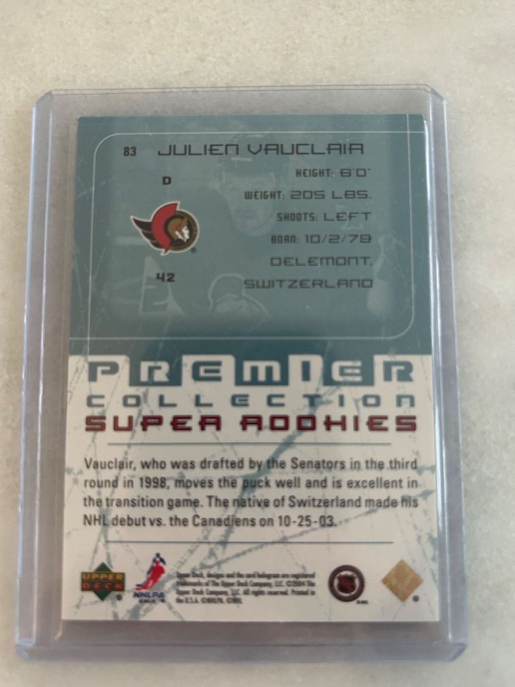 NHL Carte collezionabili: NHL-Player Card "Julien Vauclair" UpperDeck 2004 nummeriert – Nuovo (secondo la descrizione) da Oberwil-Lieli venduto da Mhd 1