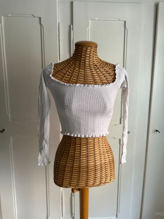 FISHBONE - cropped Langarmshirt weiss XXS