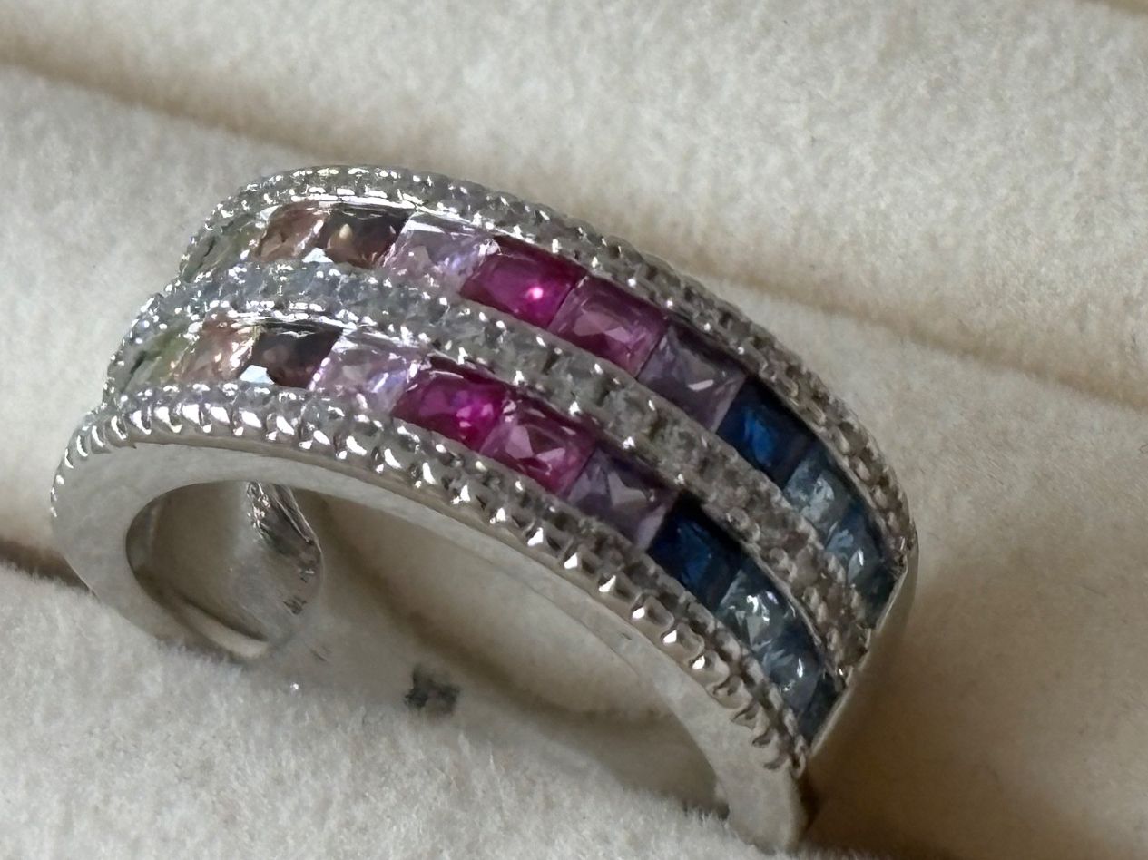 Anelli: Luxus Elegante gr18/8 Ring Zirkonia Multicolore Farbe:silber – Nuovo (secondo la descrizione) da Biel-Bienne venduto da Roserosse13 1