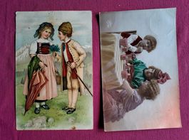 zwei hübsche Kitschpostkarten Feldpost nach Oberburg BE