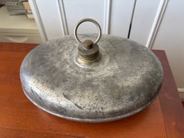antike Wärmeflasche Bettflasche Nickel / Zink 30 cm