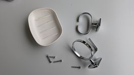 Seifenhalter Set Chrom/Weiss und Glashalter