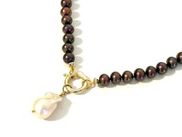 Baroque & Black Pearl Necklace - Sterling Silver