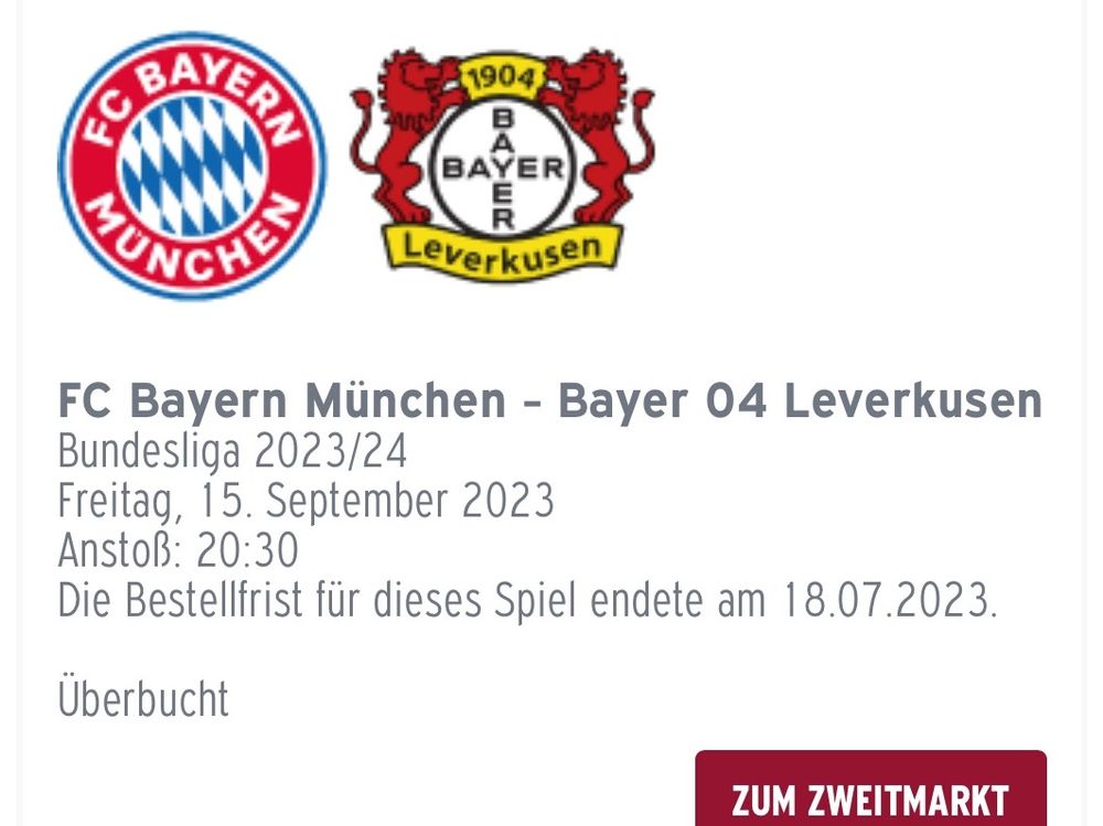 2x Tickets FC Bayern vs Leverkusen 04 Kaufen auf Ricardo