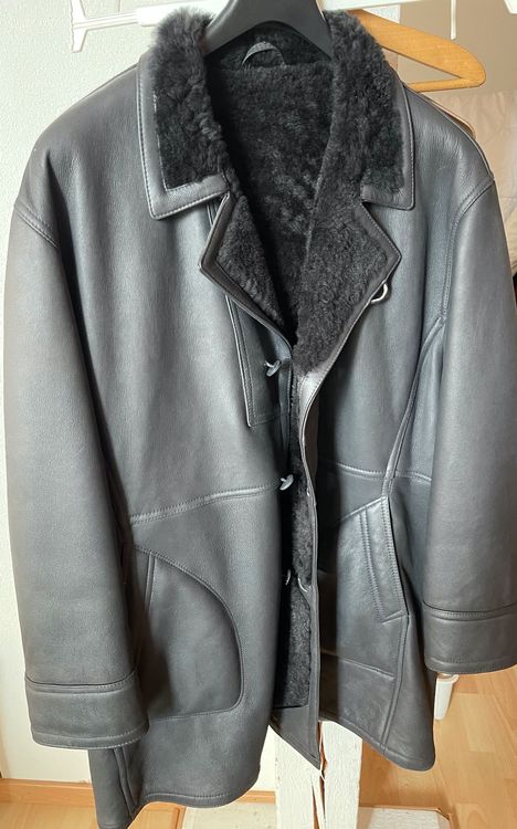 Herren GANGSTER Schwarz Lammfell Mittellange Echtleder Kühljacke Mantel