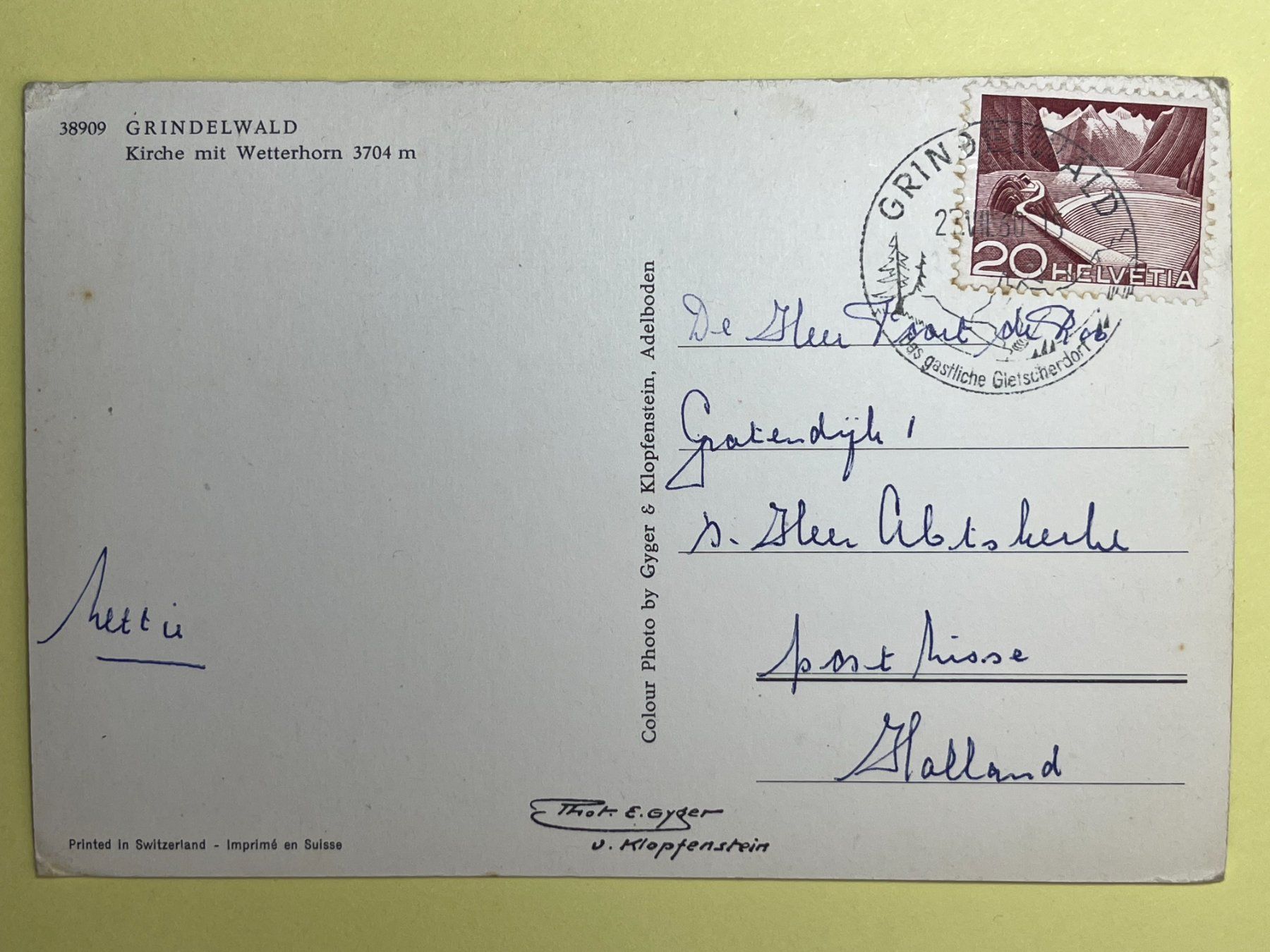 Cartoline postali: Grindelwald - Kirche mit Wetterhorn – Usato da Steg VS venduto da danwer74 1