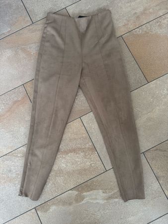 Pantalon faux daim Zara L, couleur beige,