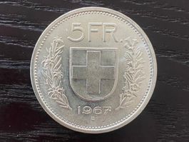1 x 5 Franken Schweiz 1967 – sehr schöner Stempelglanz