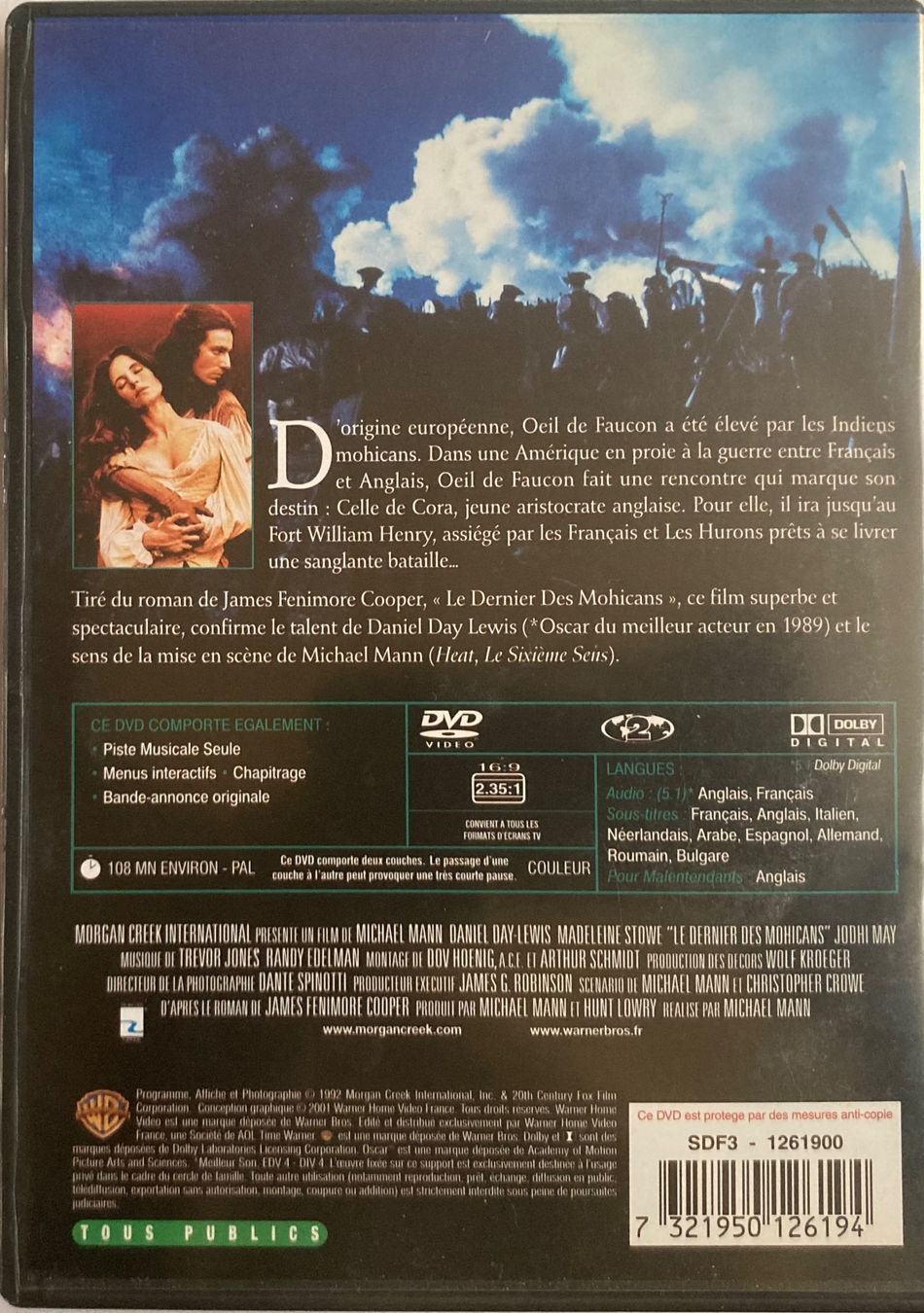 Tutti i DVDs: DANIEL DAY-LEWIS - LE DERNIER DES MOHICANS – Usato da Poliez-Pittet venduto da Newtown-Records 1