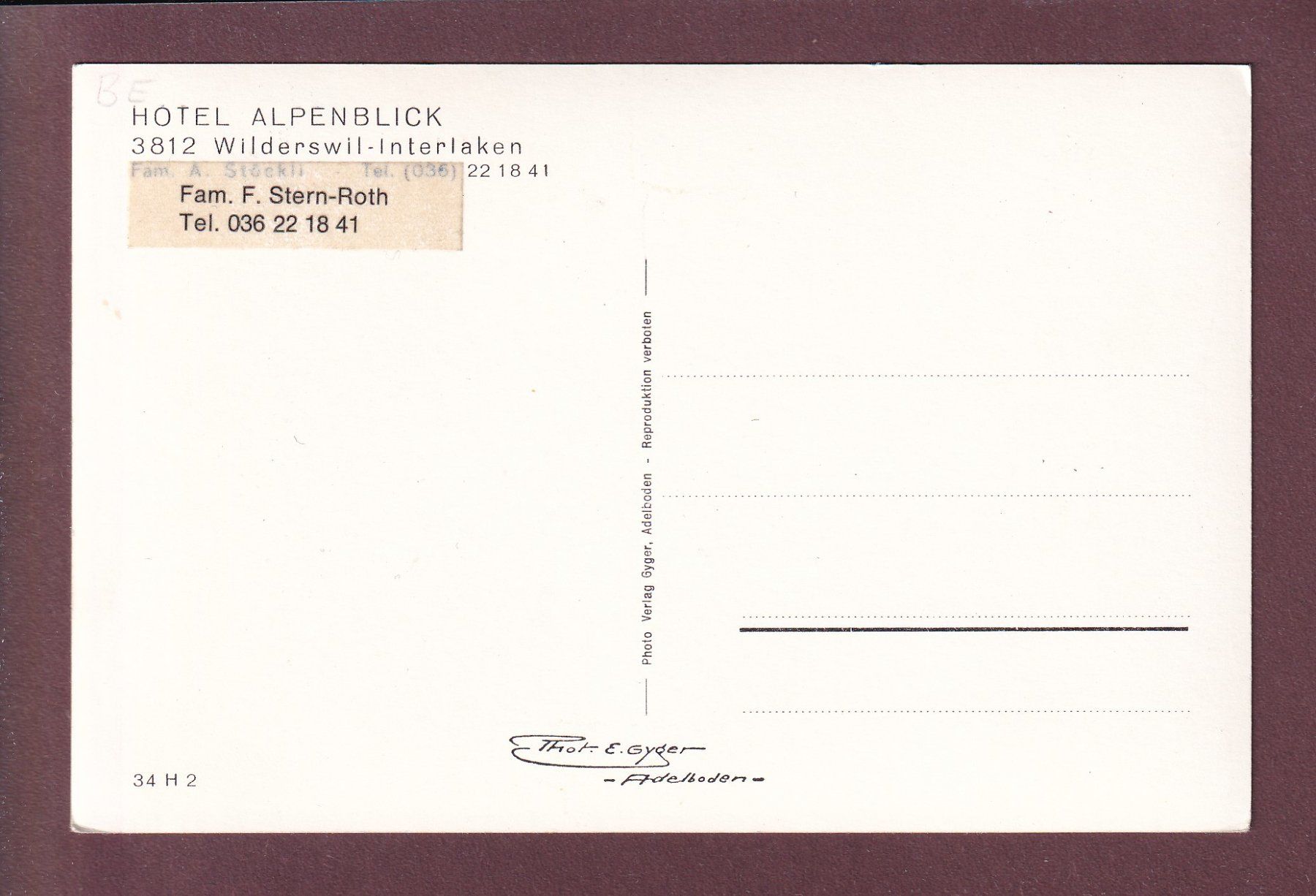 Cartoline postali: WILDERSWIL - Hotel Alpenblick – Usato da Pully venduto da nicecards 1