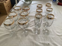 6 Rotwein 6 Weissweingläser mit Goldrand guter Zustand