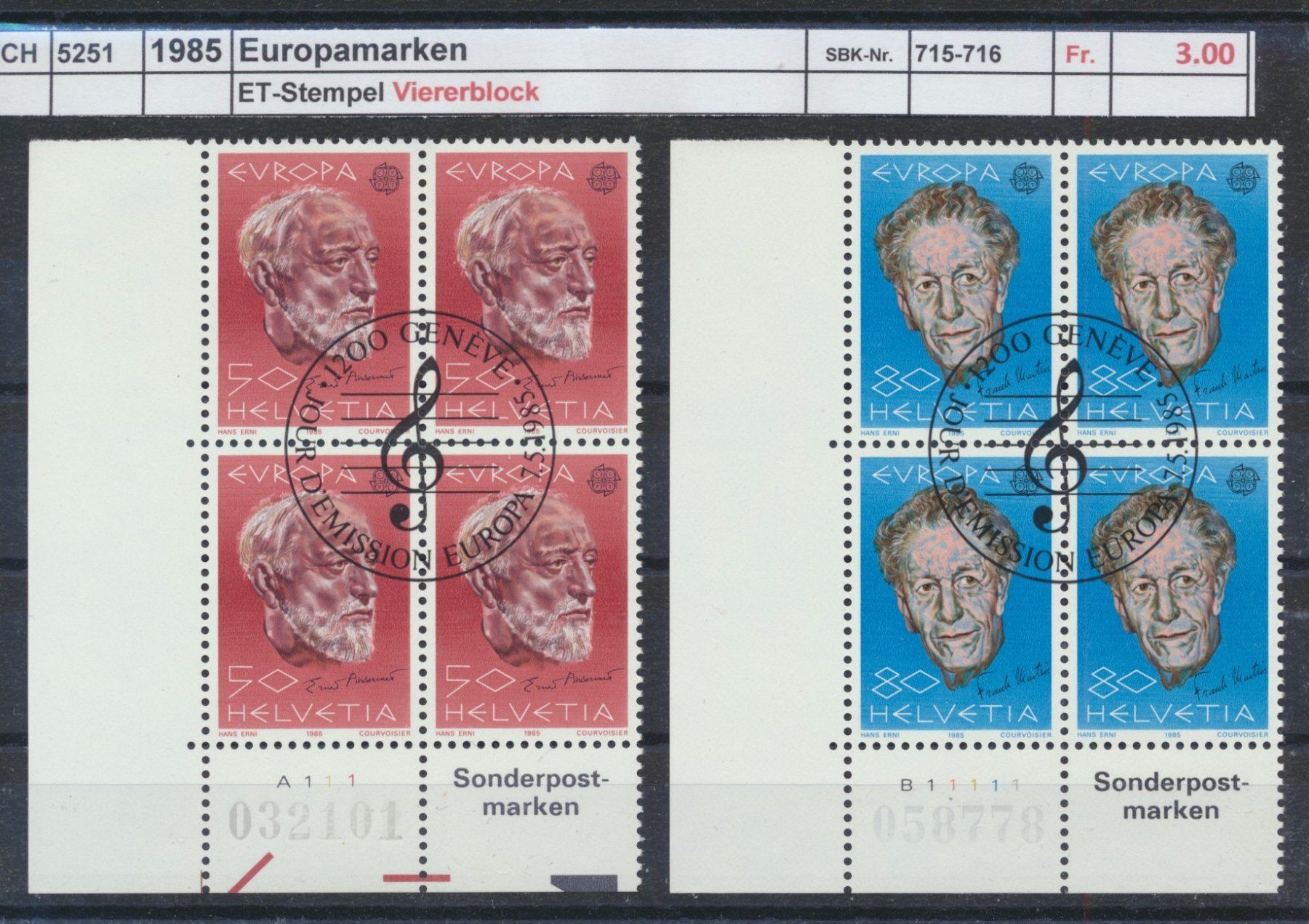 Tutti i francobolli: 1985 "Europamarken", Viererblock, ET - Stempel – Usato da Winterthur venduto da Zupogeru