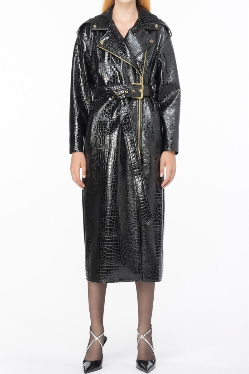 Pinko Mäntel: PINKO Lederjacke lang/Trenchcoat mit Kroko-Effekt – Neu und originalverpackt aus Stansstad von bruce888