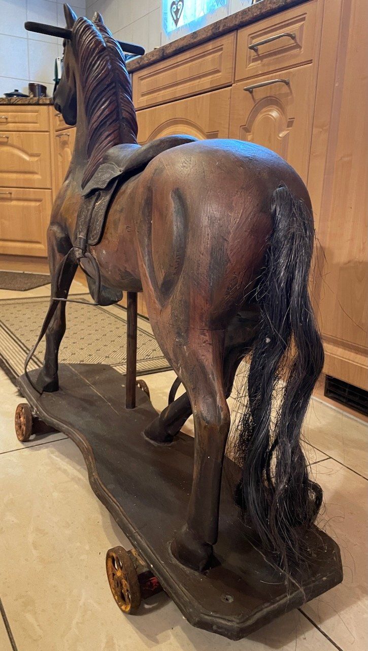 Statuette: Vintage Holzpferd auf Eisenräder – Usato da Kleinlützel venduto da Schatzkiste_Laufen 4