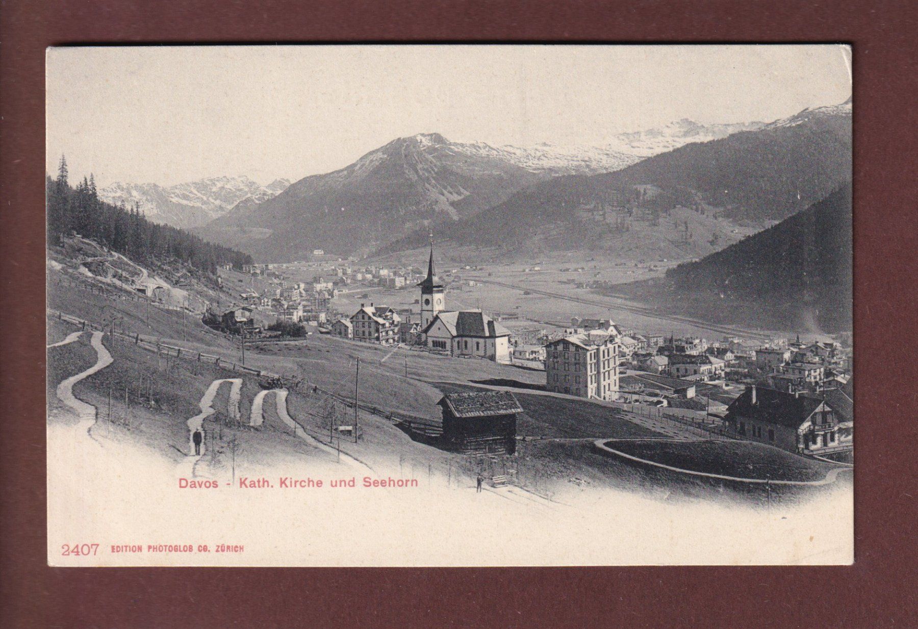 Ansichtskarten: DAVOS - Kirche - Seehorn – Gebraucht aus Pully von nicecards
