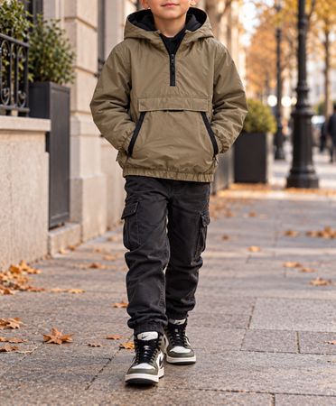 VESTE À CAPUCHE KAKI POUR ENFANT