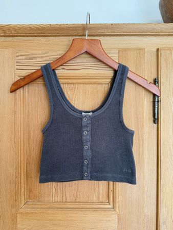 Pull&Bear Crop Top Grau Gerippt Knöpfe | S