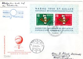 BALLON POSTFLUG NABAG 1959 SCHÖNE FRANKATUR BEIDSEITIG