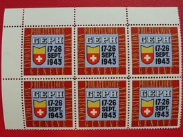 1943: Vignette EXPO von GENEVE, 6er-Block ** postfrisch.