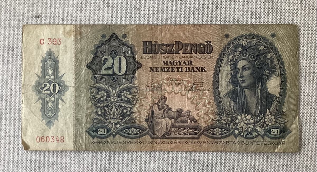 Banconote: Banknote Ungarn 1941 20 Pengö – Usato da Reinach BL venduto da Linda013