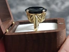 Bague Royale Onyx XXL - Argent 925 Plaqué Or!