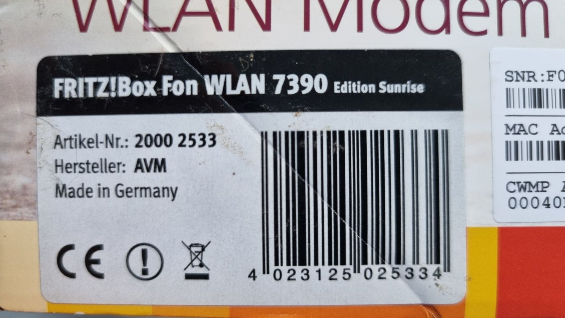 Sunrise Modems & Routeurs: FritzBox 7390 WLan Modem - VDSL/ADSL - Sunrise Version – D'occasion à Ennetbaden par urs1369 2