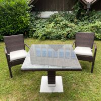 Mobelli Rattan Gartentisch 90x90 + 2 Stühle Gartenmöbel