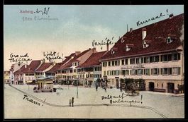 AK Aarberg, Marktplatz mit Brunnen und Häuserzeile, Hotel de