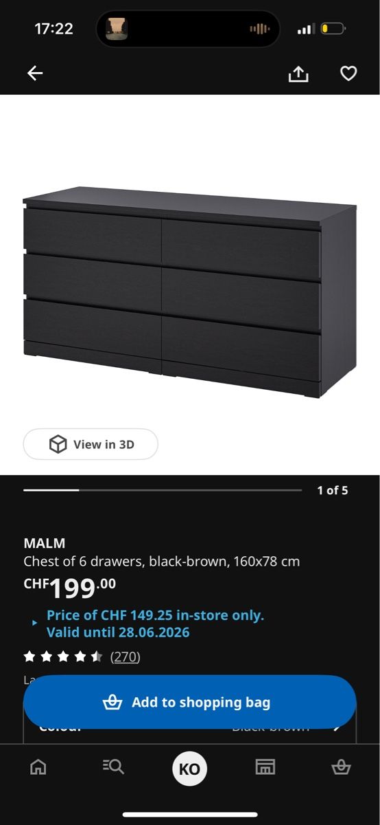 Ikea Cassettiere: Dark Brown MALM 6-Drawer Chest – Usato da Kloten venduto da kei_xcp5 2