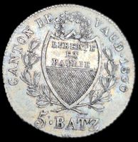Billon Kantonsmünze 5 Batzen Waadt 1830 Vorzüglich- Unz