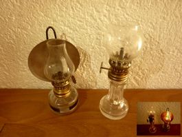 Zwei süsse Petrollämpchen aus Glas vintage klein