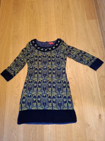 Robe K. Derhy taille M imprimée bleue or perlée 100% soie
