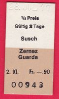 KARTON BILLETT, SUSCH - GUARDA, 2.KLASSE, HALBTAX
