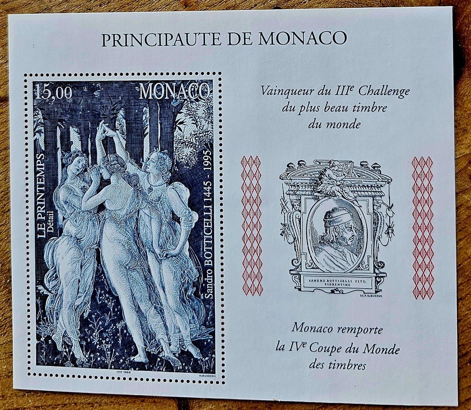 Alle Briefmarken: MONACO Bloc ** Les 3 Graces de S. Botticelli, 1997 – Neu (gemäss Beschreibung) aus Les Valettes von Nuba1