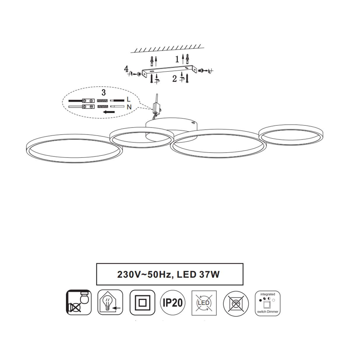 Lampadari & plafoniere: LED Deckenleuchte, 97 cm Länge, 4 Ringe – Nuovo (secondo la descrizione) da Kreuzlingen venduto da Smart-Light 5