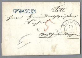 1852, BLAUER STAB-0 GR. WANGEN + WILLISAU, INT. WERTBRIEF