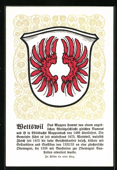 Cartoline postali: Künstler-AK Wettswil, Wappen – Usato da Berlin venduto da bartko-reher