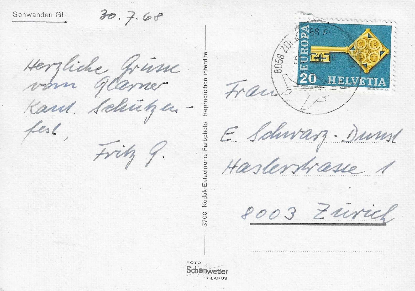 Cartoline postali: Schwanden GL – Usato da Rothrist venduto da Stranglehold 1