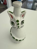 Flasche, handbemalt, weisse keramische Katzen-Figur, Nr 2